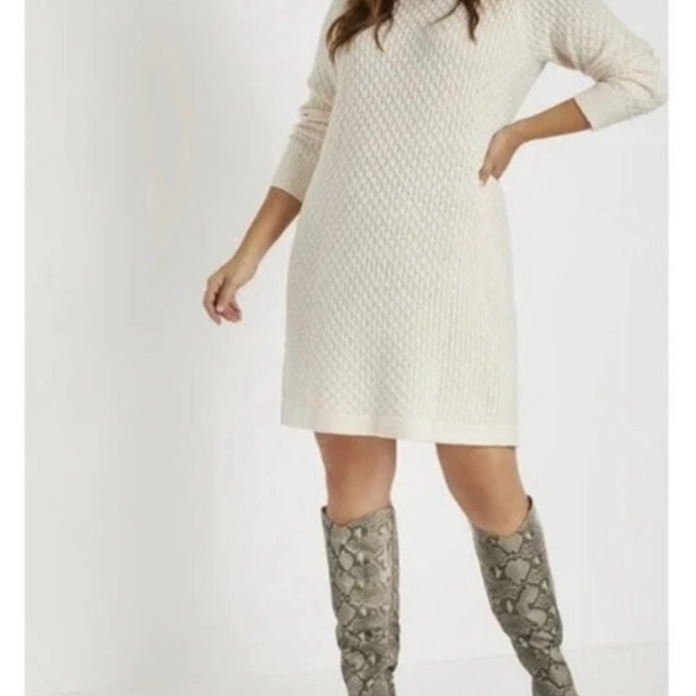 ELOQUII Ivory Honeycomb Knit Turtleneck Sweater size 14/16